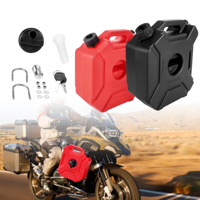 Kanystr na motorku 5L se zámkem a držákem velmi odolný pro čtyřkolku i offroad černý