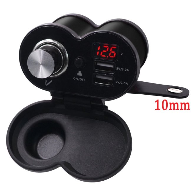 Retro zásuvka na motorku 12V s 2x USB 4,5A,  Voltmetr,  Vypínač,  Pojistka