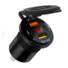 Zásuvka na motorku 12v s voltmetrem do panelu s vypínačem,  36W vodotěsná, 2xUSB, QuickCharge  3,4A