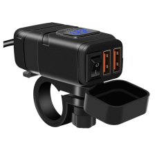 Zásuvka na motorku 12v s vypínačem, voltmetrem, 2xUSB, QuickCharge 3,4A, kompaktní