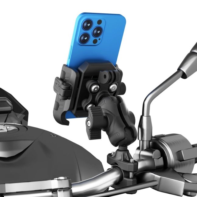 Držák pro mobil na motorku s antiotřesovým adaptérem rychlopojistkou a držákem na gopro kameru
