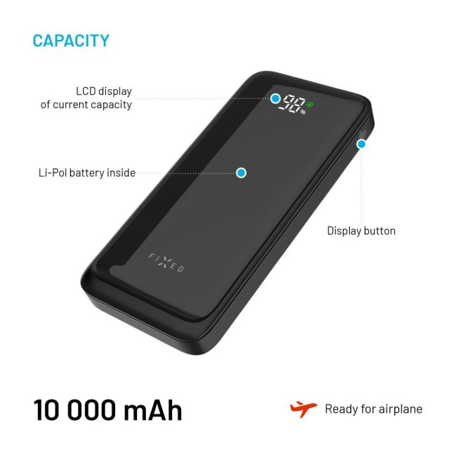 Powerbanka FIXED Zen2 10 s LCD displejem a výstupem PD 20W, 10 000 mAh, černá