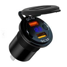 Zásuvka na motorku 12v s voltmetrem do panelu s vypínačem,  36W vodotěsná, 2xUSB, QuickCharge  3,4A