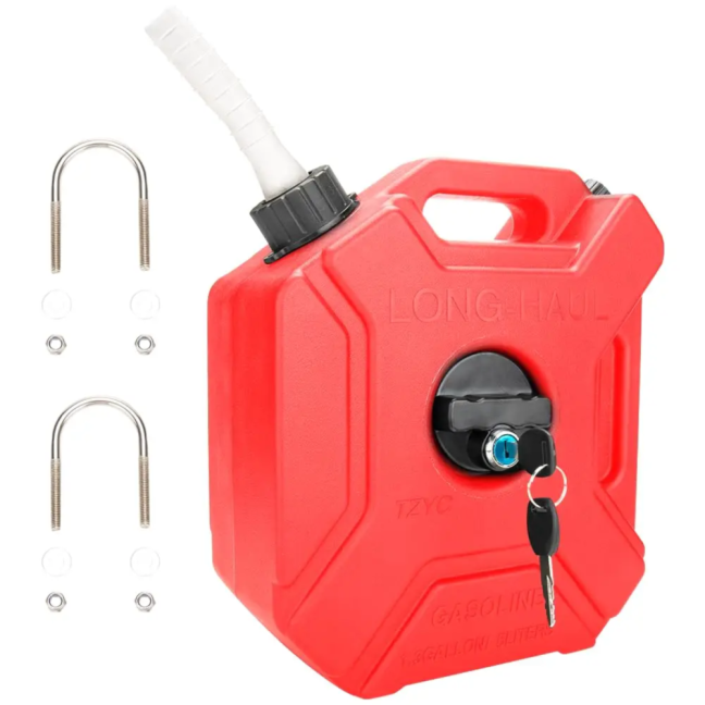 Kanystr na motorku 3L se zámkem a držákem velmi odolný pro čtyřkolku i offroad červený