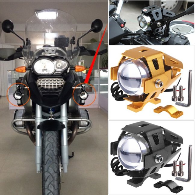 Přídavné LED světlo na motorku U7 CREE + vypínač - REŽIMY: Dálkové + potkávací + stroboskop + kroužky Angel eyes