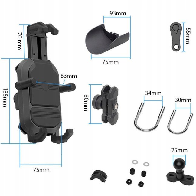 Držák na mobil na motorku s bezdrátovým nabíjením 15W a antiotřesovým adaptérem