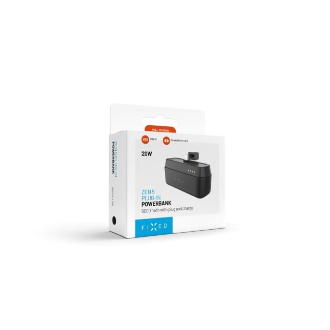 Powerbanka FIXED Zen 5 Plug-in s výstupem PD 20W, 5 000 mAh, černá