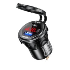 Zásuvka na motorku 12v s voltmetrem do panelu s vypínačem, vodotěsná, USB a USB-C PD , 63W, rychlonabíjení