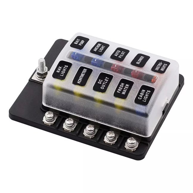 Pojistkové pouzdro - pro 10ks nožových autopojistek MIDI LED indikátor