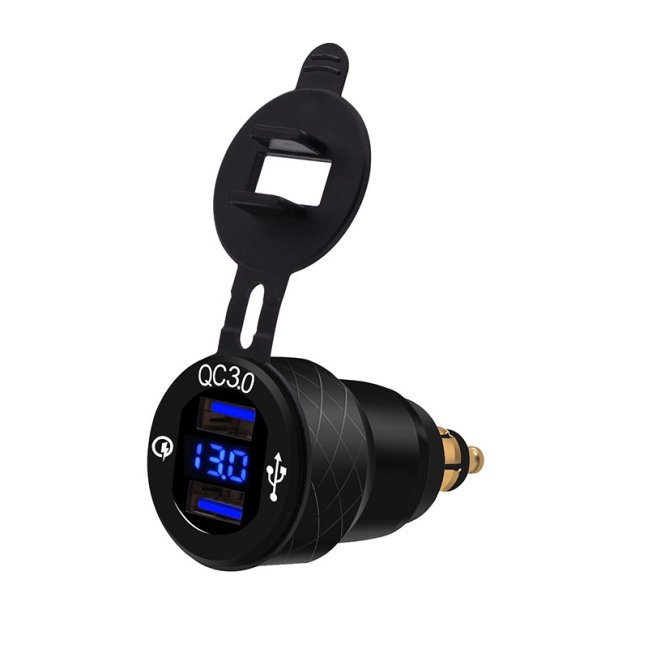 Zásuvka redukce DIN BMW TRIUMPH DUCATI 2x USB 3,4A Voltmetr na motorku