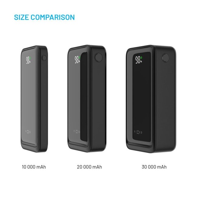Powerbanka FIXED Zen2 10 s LCD displejem a výstupem PD 20W, 10 000 mAh, černá