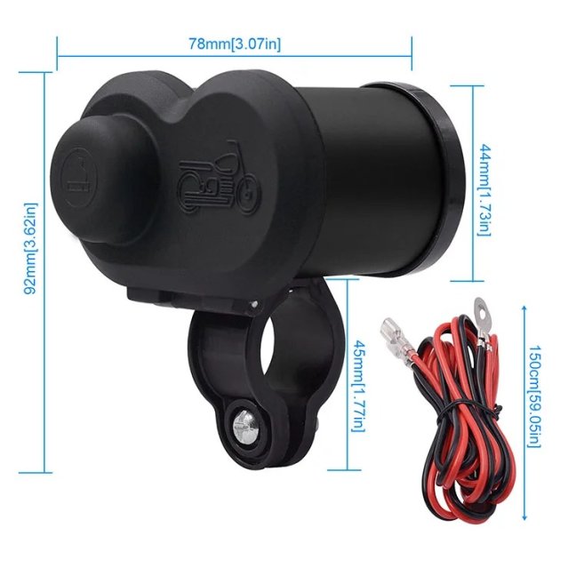 Retro zásuvka na motorku 12V s 2x USB 4,5A,  Voltmetr,  Vypínač,  Pojistka