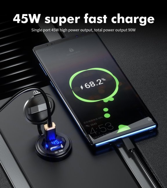 Zásuvka na motorku 12v s voltmetrem do panelu s vypínačem, vodotěsná, USB a USB-C PD , 63W, rychlonabíjení - Barva číslic voltmetru: Modrá