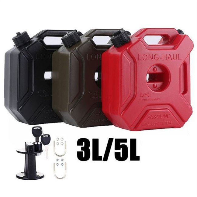 Kanystr na motorku 3L se zámkem a držákem velmi odolný pro čtyřkolku i offroad červený