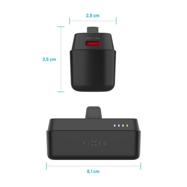 Powerbanka FIXED Zen 5 Plug-in s výstupem PD 20W, 5 000 mAh, černá