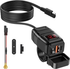 Zásuvka COMPACT2 na motorku 12v s vypínačem, voltmetrem, 1xUSB-A a 1xUSB-C, QuickCharge 3,4A, kompaktní 2