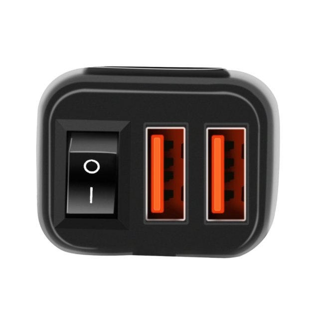 Zásuvka na motorku 12v s vypínačem, voltmetrem, 2xUSB, QuickCharge 3,4A, kompaktní - Barva voltmetru zásuvky: červené číslice voltmetru