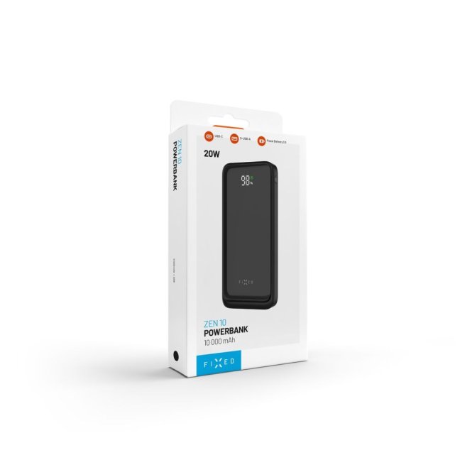 Powerbanka FIXED Zen2 10 s LCD displejem a výstupem PD 20W, 10 000 mAh, černá