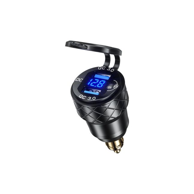 Zásuvka redukce DIN BMW TRIUMPH DUCATI 2x USB 3,4A Voltmetr na motorku s vypínačem - Barva: Modrá