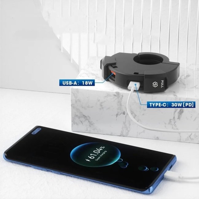 Vodotěsná zásuvka na na řidítka THROTTLE CHARGER 12v usb-a a usb-c (PD) 48W s quickcharge 3.0 ultrarychlým nabíjením