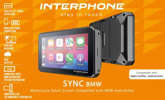 Interphone displej RideSync BMW – Zrcadlení na motorku