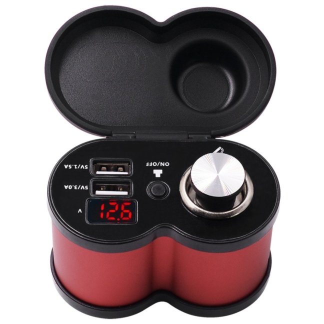 Retro zásuvka na motorku 12V s 2x USB 4,5A,  Voltmetr,  Vypínač,  Pojistka