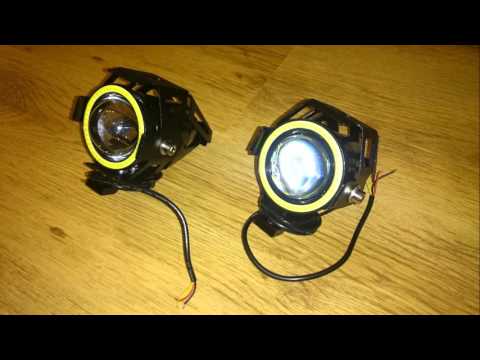 Přídavná LED světla na motorku U7 CREE - 2 KUSY + vypínač - REŽIMY: Dálkové + potkávací + stroboskop + kroužky Angel eyes