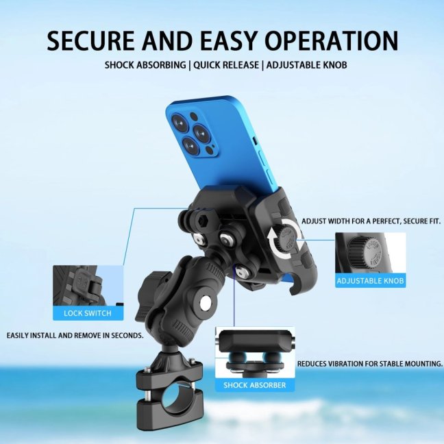 Držák pro mobil na motorku s antiotřesovým adaptérem rychlopojistkou a držákem na gopro kameru